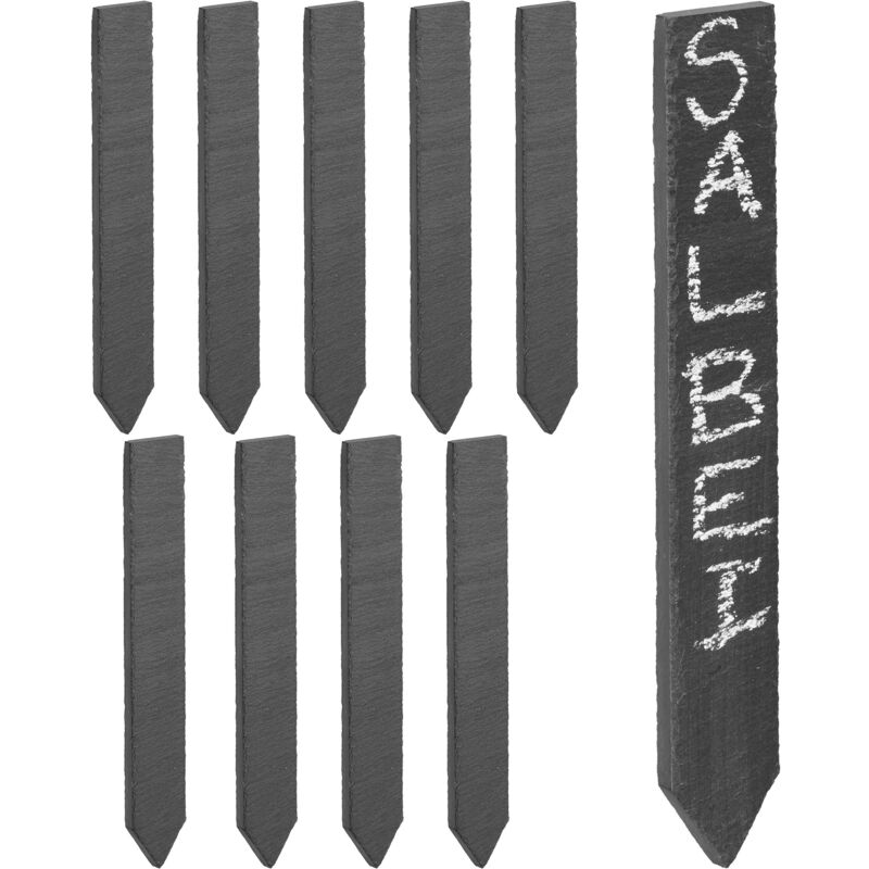 foto del prodotto targhette per piante, set 10 lavagnette per piantine orto, 20 x 3 cm, cartellini giardino, ardesia, antracite relaxdays