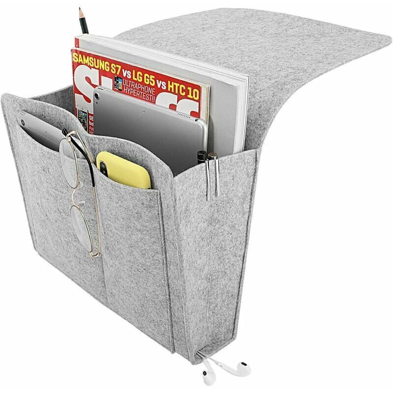 foto del prodotto tasca in feltro per comodino, borsa portaoggetti da appendere al divano, organizer da comodino, tasca da letto per comodino grande, grigio chiaro 