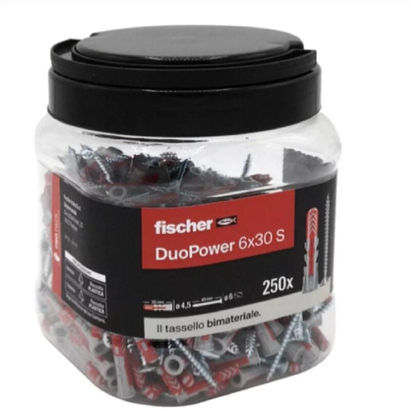 foto del prodotto tasselli con vite testa duopower 6x30 s barattolo 250p 00572885 fischer