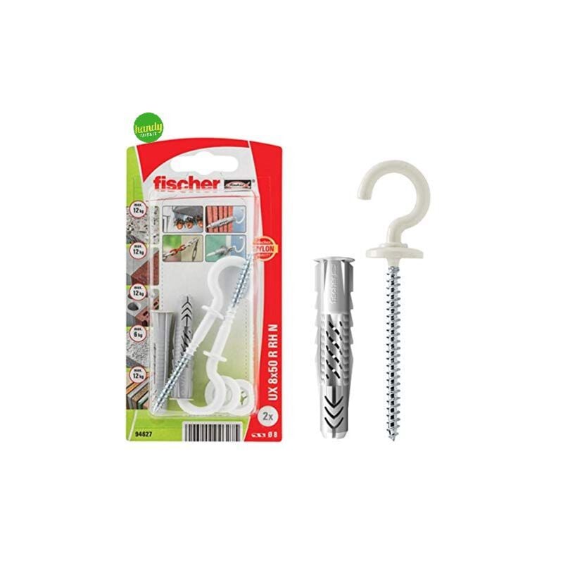 foto del prodotto tasselli gancio curvo fischer bianco ux 8 x 50 r rh n k 8 mm 4 pz