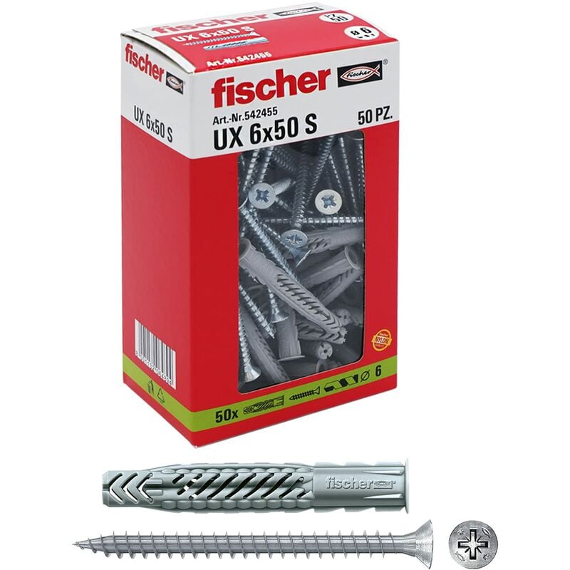 foto del prodotto tassello con vite ux, grigio, 6 x 50 mm con vite fischer