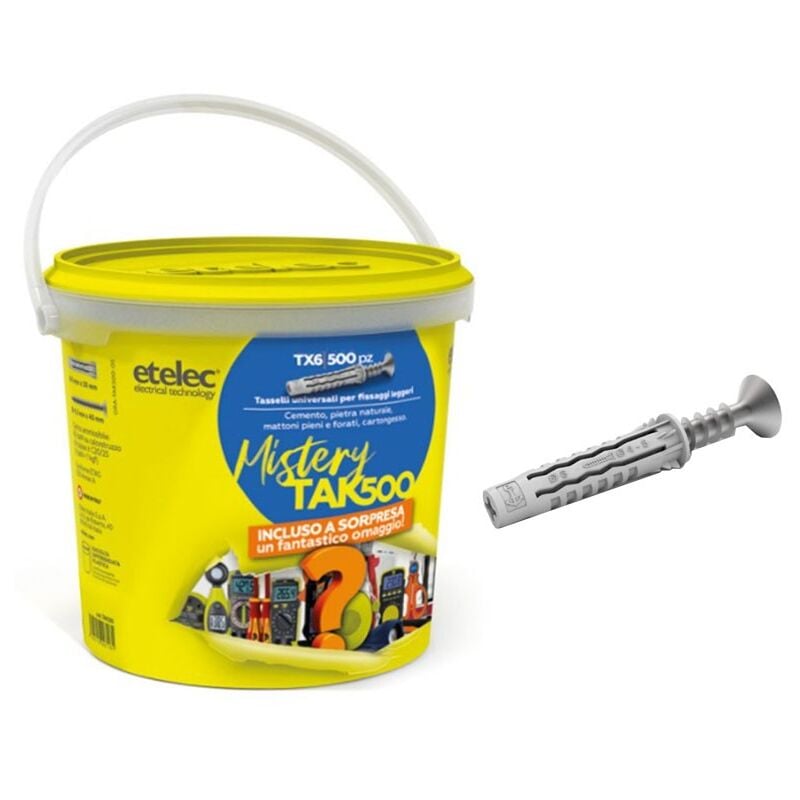foto del prodotto tassello in nylon 6x30mm vite tx6 fusto 500 pz etelec cod. tak500 