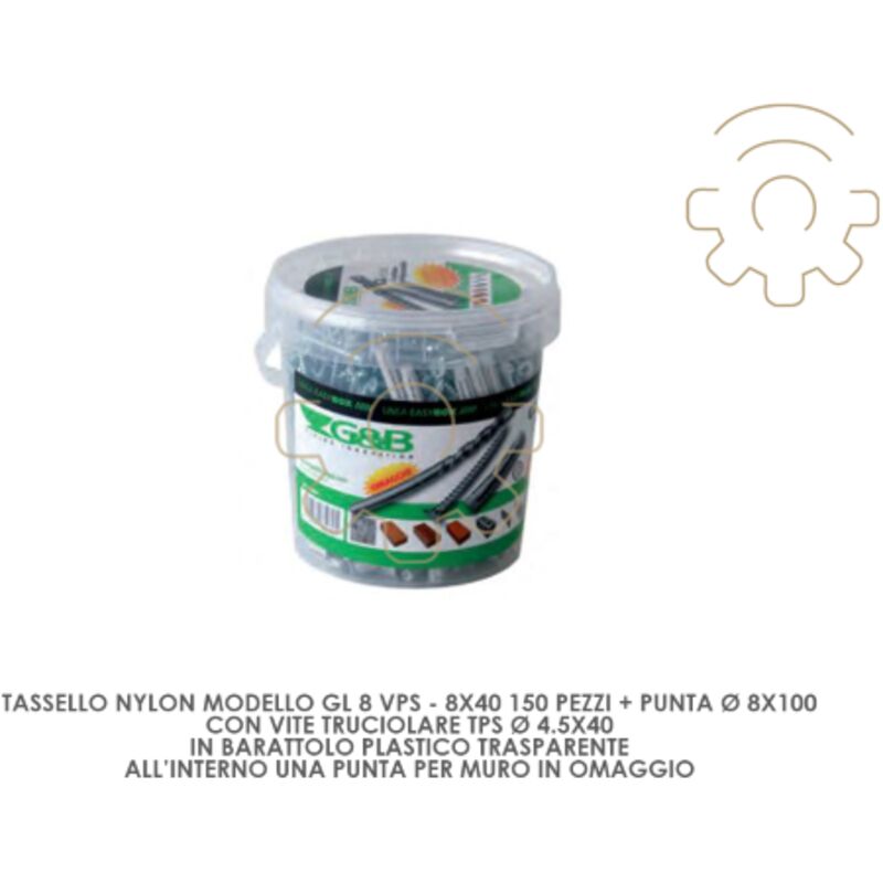 foto del prodotto tassello nylon gl8 vps 8 x 40 150 pezzi omaggio una punta muro 8 x 100