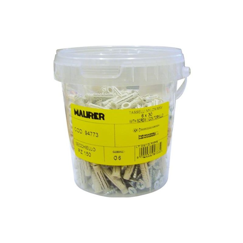 foto del prodotto tassello nylon maurer mxv 6 6x30mm tipo fischer con vite fissaggio 150 pezzi