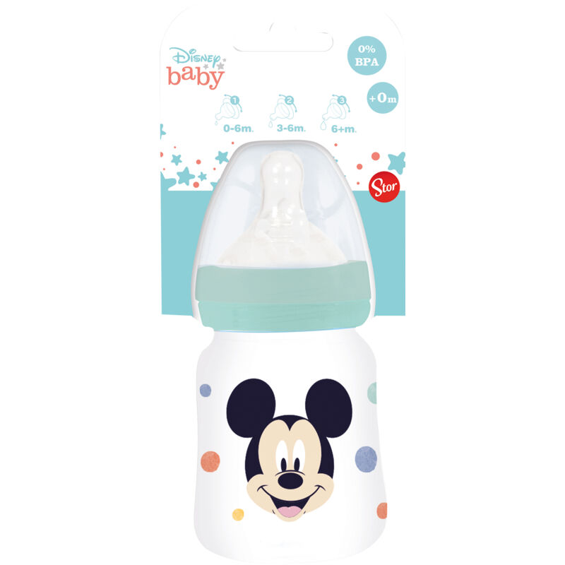 foto del prodotto tataway biberon bambini disney mickey mouse da 150 ml, in plastica senza bpa, con tettarella in silicone, sistema anti colica, lavabile e