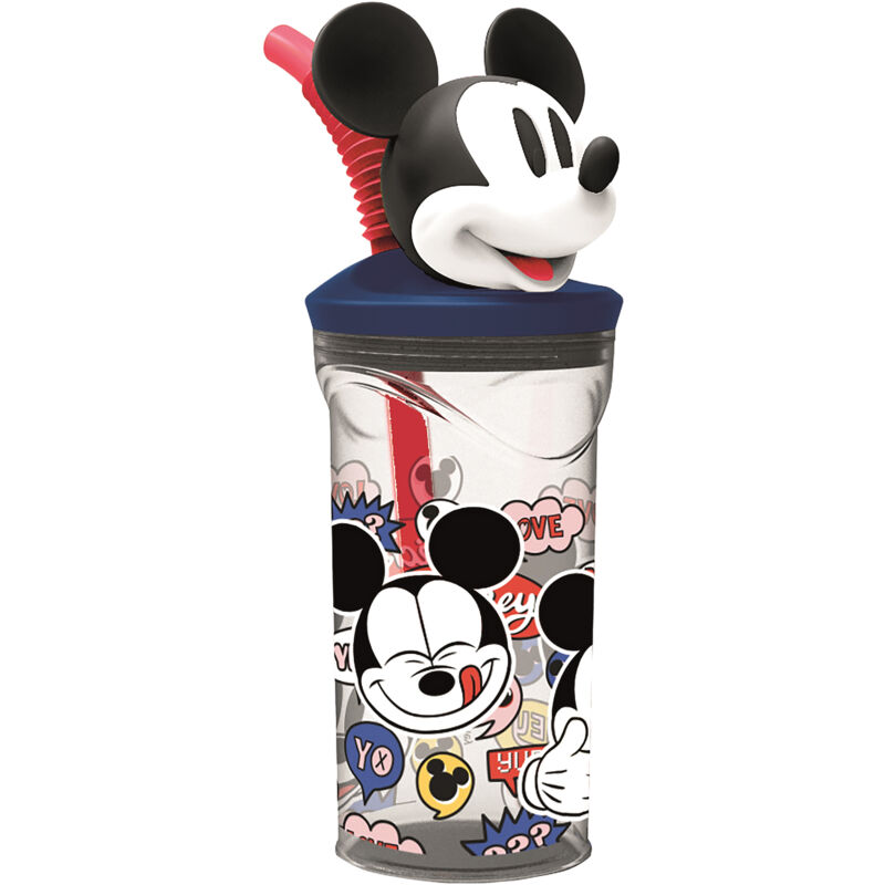 foto del prodotto tataway bicchiere bambini in 3d con grafica disney mickey mouse da 360 ml, con cannuccia integrata, senza bpa, facile da lavare e riutilizzabile