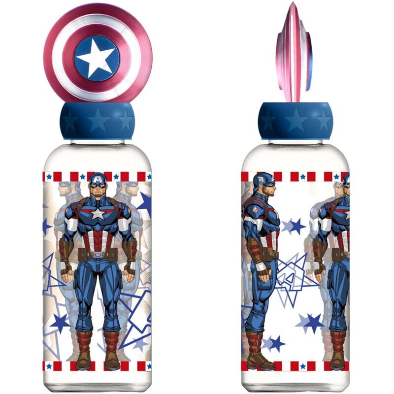 foto del prodotto tataway borraccia marvel captain america per bambini in plastica da 560 ml con coperchio decorato e personaggi 3d.