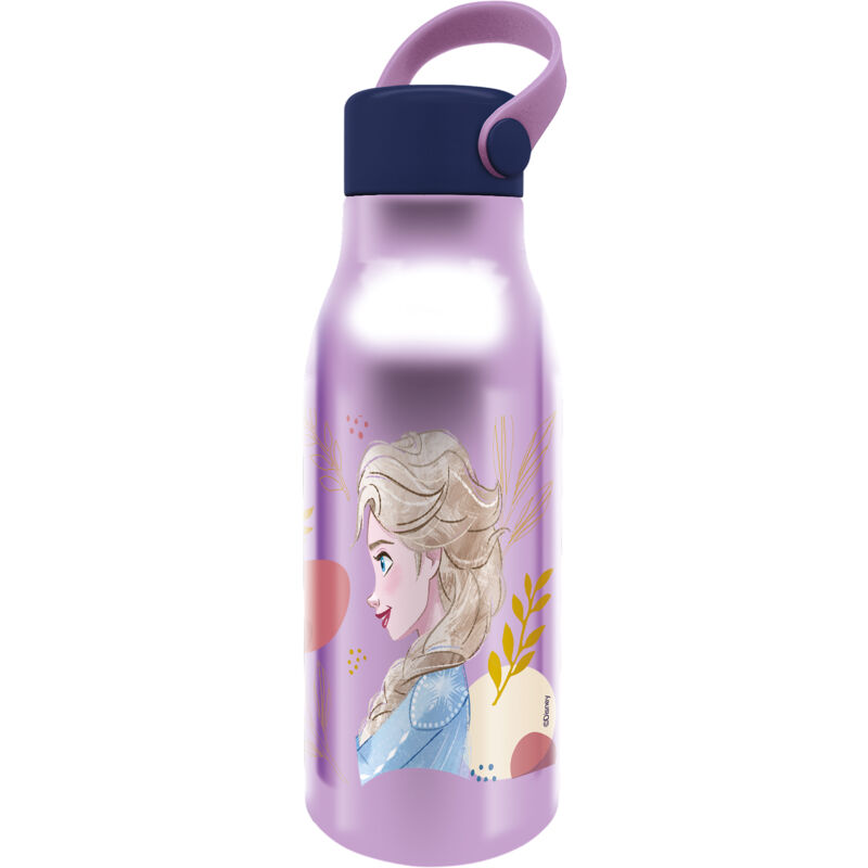 foto del prodotto tataway borraccia originale disney frozen in alluminio per bambini da 760 ml resistente, con manico in silicone e con il coperchio con gancio.