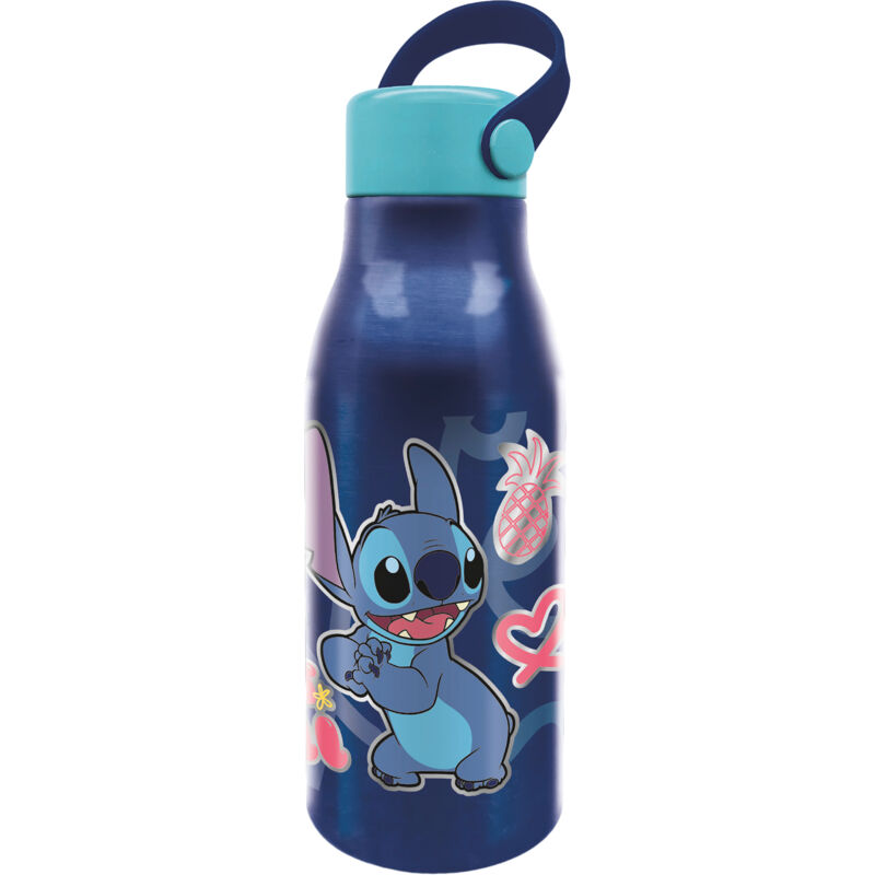 foto del prodotto tataway borraccia originale disney stitch da 760 ml in alluminio per bambini con cappuccio con manico in silicone e coperchio con gancio.