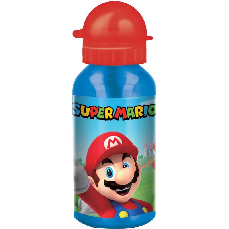 foto del prodotto tataway borraccia originale nintendo super mario in alluminio per bambini da 500 ml, con tappo di sicurezza e beccuccio richiudibile.
