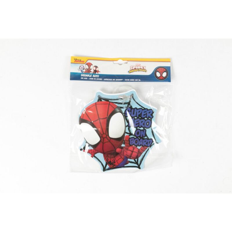 foto del prodotto tataway marvel spidey baby on board con grafica di spidey, forma a ragnatela e attacco a ventosa, segnale bimbo a bordo