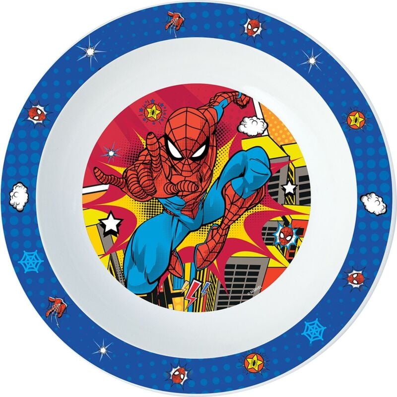 foto del prodotto tataway piatto fondo originale disney spiderman in plastica rigida per bambini piccoli, adatto al microonde con grafiche divertenti per i pi 