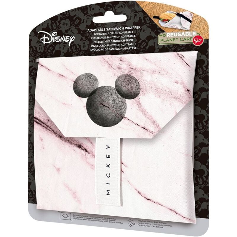 foto del prodotto tataway porta merenda bambine di disney mickey mouse, senza bpa, con chiusura in velcro, lavabile in lavatrice e traformabile in tovaglia