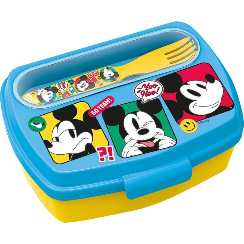 foto del prodotto tataway sandwich box bimbi con posate disney mickey mouse, in plastica senza bpa, lavabile e riutilizzabile
