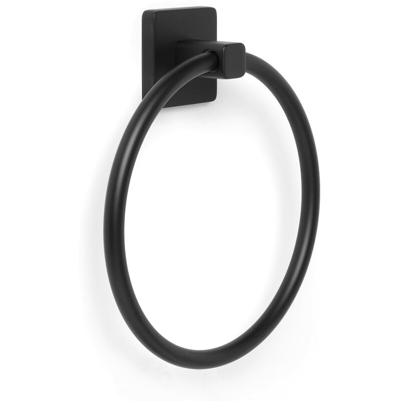 foto del prodotto tatay anello porta asciugamani, accessori bagno nero, in acciaio inox e zamak, doppio sistema di fissaggio con viti e adesivi, supporta fino a 10kg,