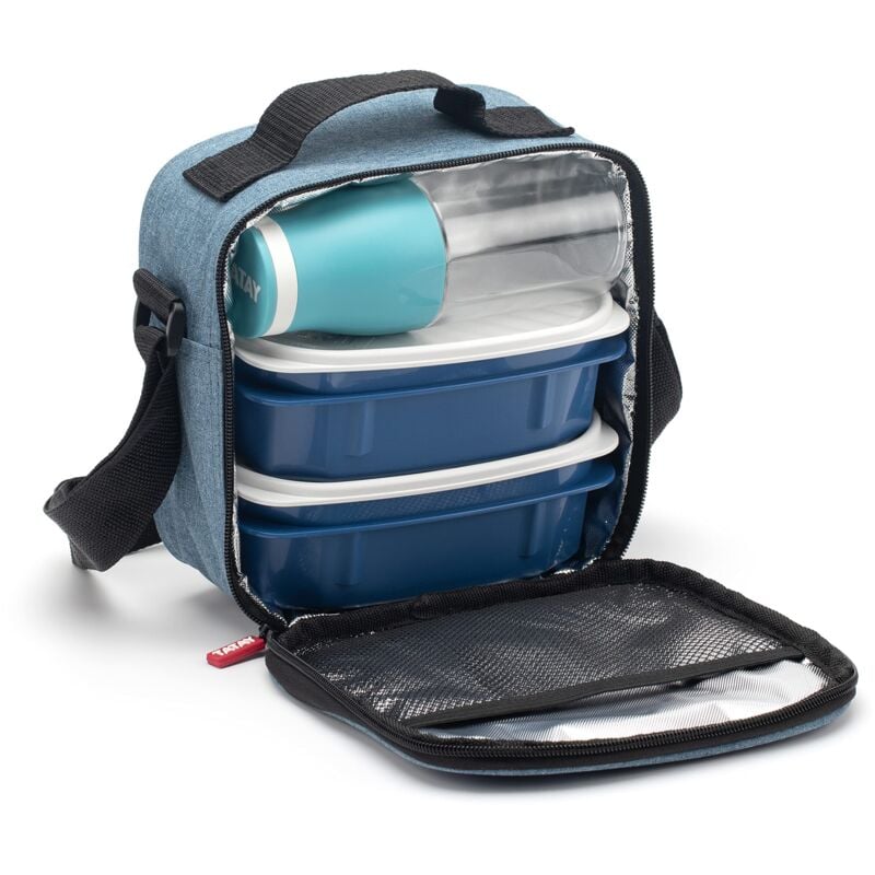 foto del prodotto tatay borsa termica porta pranzo, 3l capacit , con 2 contenitori alimentari 2x 0,5l e una bottiglia ermetica da 400ml, senza bpa, colore denim
