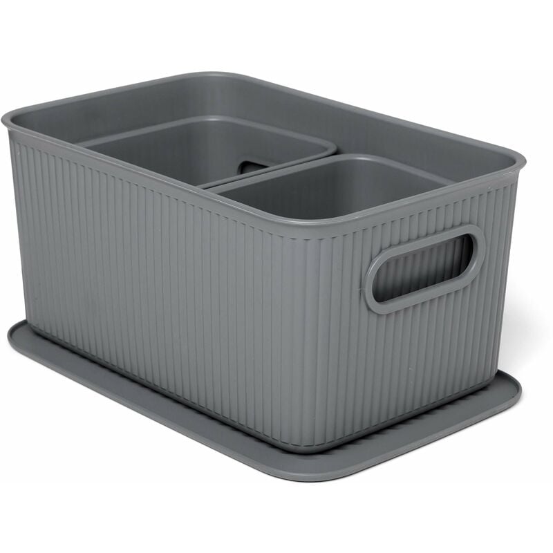foto del prodotto tatay set di 3 cestino portaoggetti baobab 1 x 5l, 2 x 1,5l e coperchio 5l, in polipropilene, senza bpa, grigio
