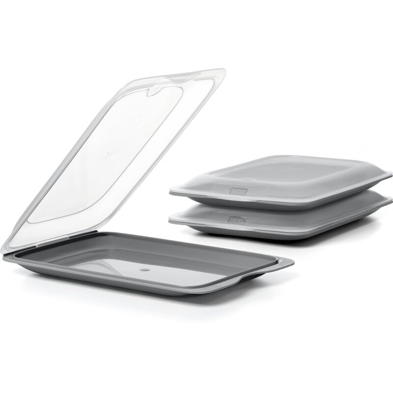 foto del prodotto tatay set di 3 unit di contenitori alimentari per salumi fresh, polypropylene, anthracite grey, 17 x 3,2 x 25,2 cm