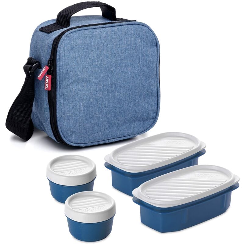foto del prodotto tatay urban food casual, borsa termica porta pranzo, 3l capacit , con 4 contenitori alimentari, 2 x 0.5 l, 2 x 0.2 l, senza bpa, blu denim , 22.5 x