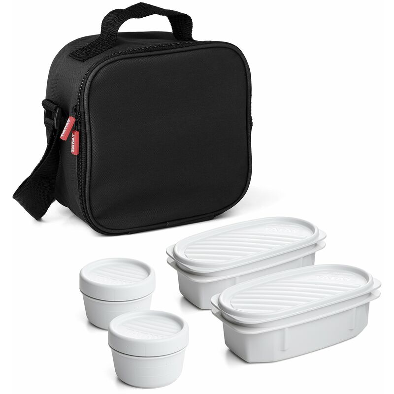 foto del prodotto tatay urban food casual, borsa termica porta pranzo, 3l capacità, con 4 contenitori alimentari, 2 x 0.5 l, 2 x 0.2 l, senza bpa, nero, 22.5 x 10 x 22