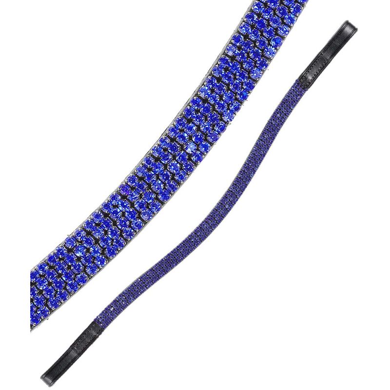foto del prodotto tattini frontalino in cuoio sagomato decorato con 4 file di strass blu cob, nero 10