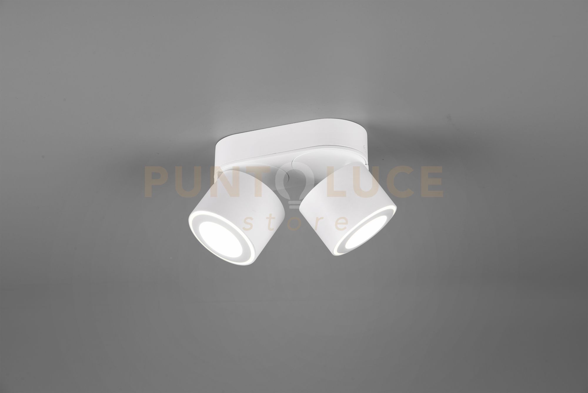 foto del prodotto taurus barra 2 spots led 10w 900lm, 3000k in metallo bianco orientabile girevole bi emissione interruttori separati l. 18cm