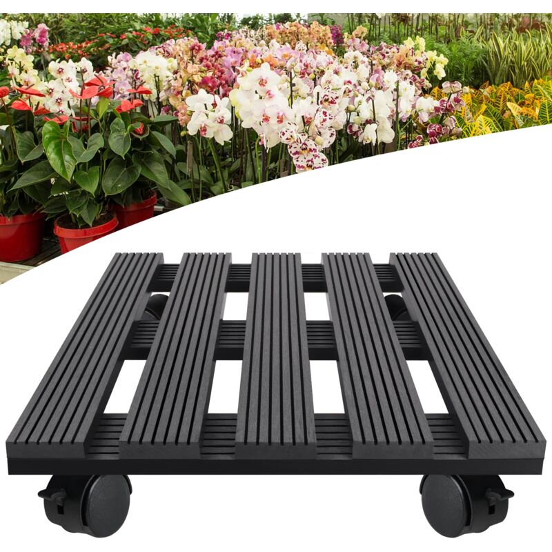 foto del prodotto tavola con rotelle per piante in wpc, rullo per piante quadrato, sottovaso per fiori da esterno con 4 ruote portata fino a 100 kg, grigio naizy