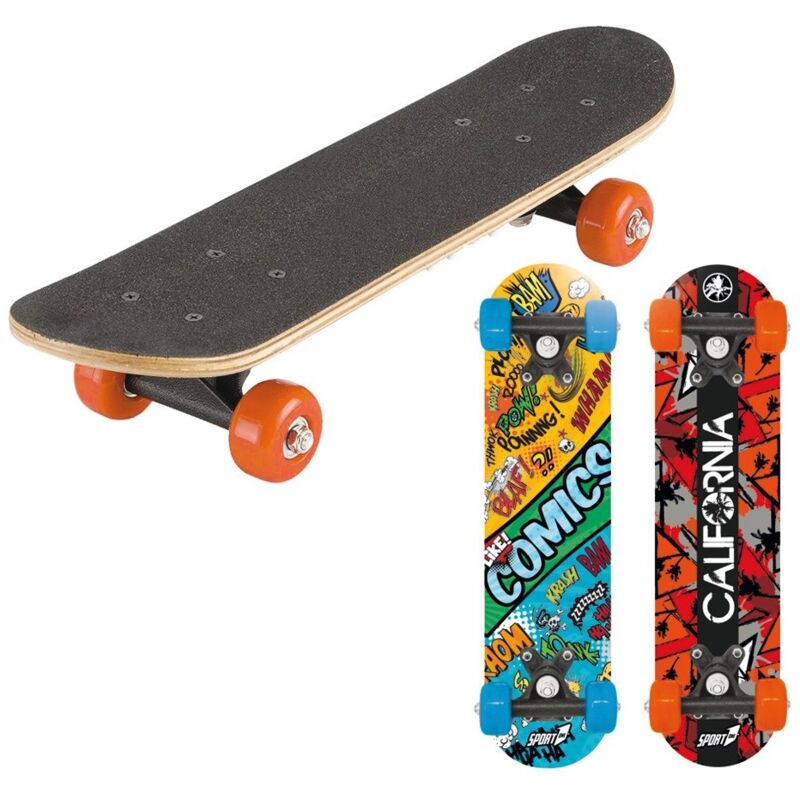 foto del prodotto tavola da skateboard nero 60 cm max 20 kg bambino in legno skate completo ruote