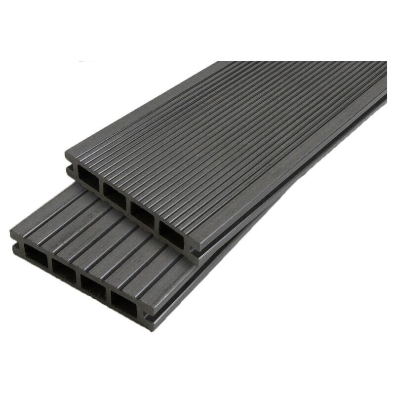 foto del prodotto tavola per terrazza in legno composito a nido d ape doppio colore grigio antracite, spessore 25 mm, larghezza 14 cm, lunghezza 240 cm,