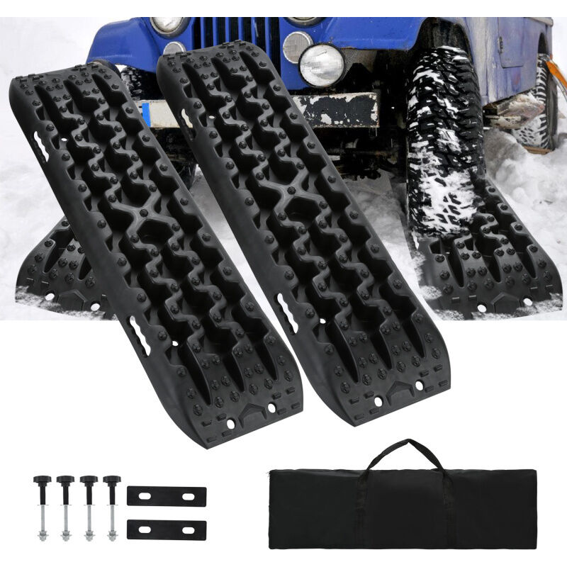 foto del prodotto tavole di trazione 2 pz tappeto di trazione nero 106x30,5x7 cm nylon max. 10t, piastre di trazione con supporto borsa - swanew
