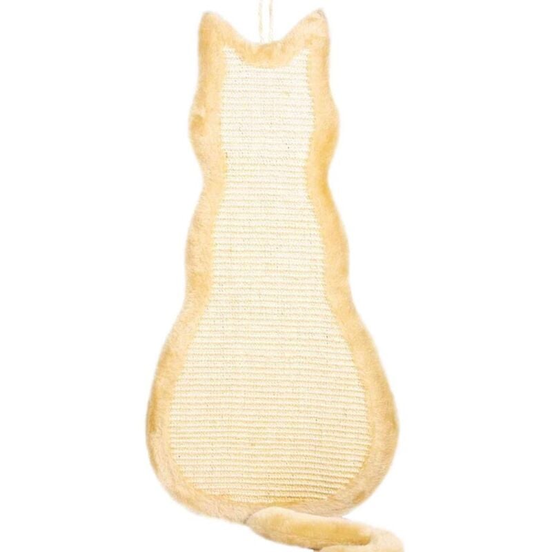 foto del prodotto tavoletta a forma di gatto in peluche sisal 35x69cm beige