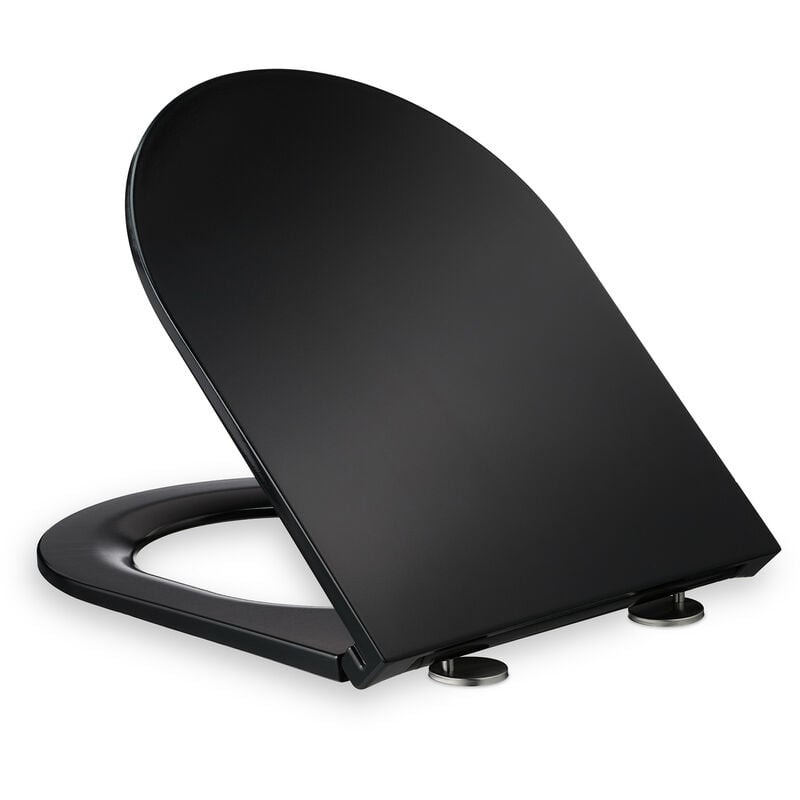 foto del prodotto tavoletta wc con chiusura ammortizzata, lxp 36 x 45 cm forma di d, sgancio rapido, sedile in duroplast, nero relaxdays