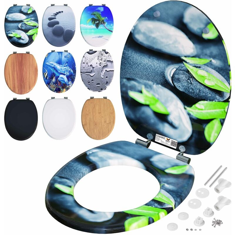 foto del prodotto tavoletta wc con chiusura ammortizzata - mdf - cerniere in metallo antiruggine pietre e foglie