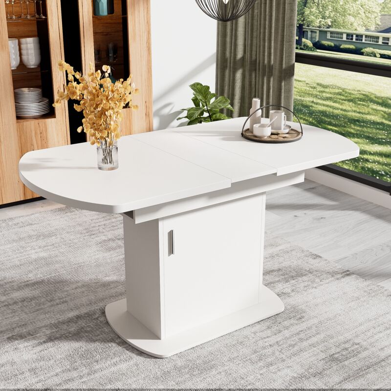 foto del prodotto tavoli allungabili 110 130x70x75cm tavolo da pranzo, pannello truciolare, con contenitore, multifunzione, bianco, maniglie argento