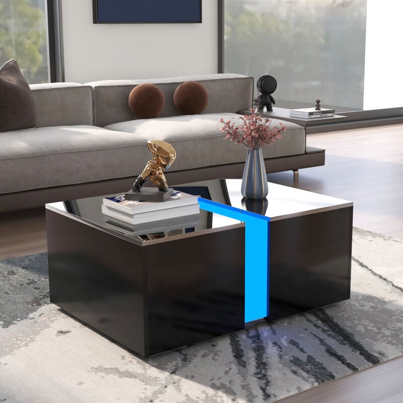 foto del prodotto tavoli allungabili 73x60x34cm, tavolino salotto rettangolare, led, pannello truciolare, nero