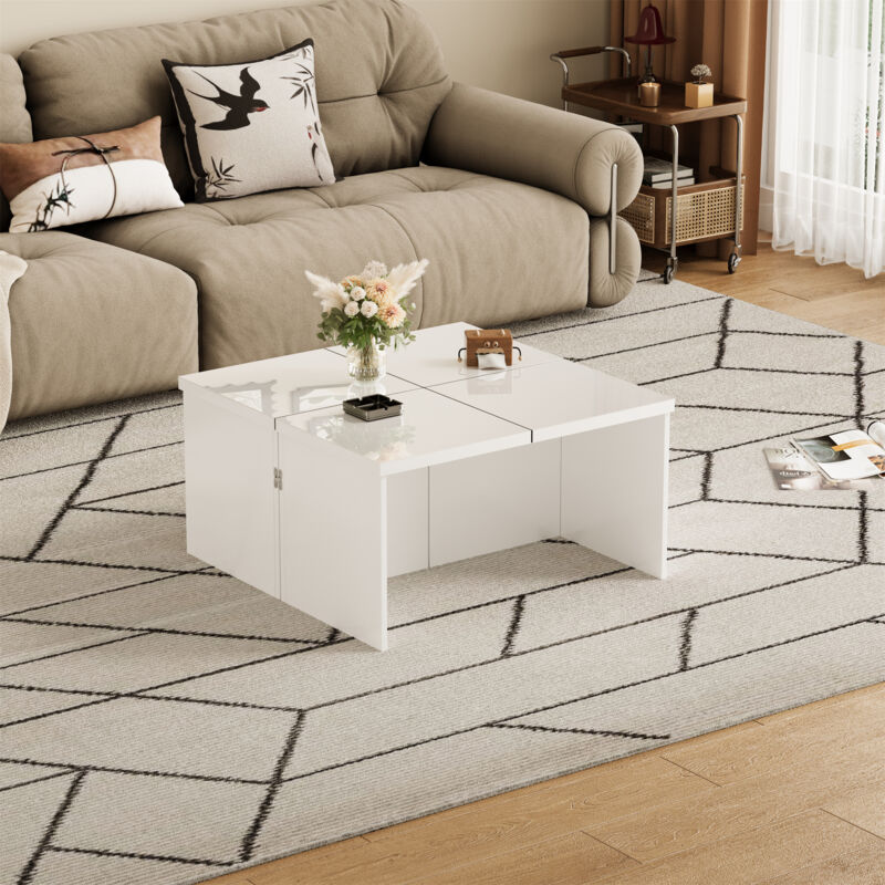 foto del prodotto tavoli allungabili, combinazione libera, diy, tavolino salotto, truciolato, bianco modfu