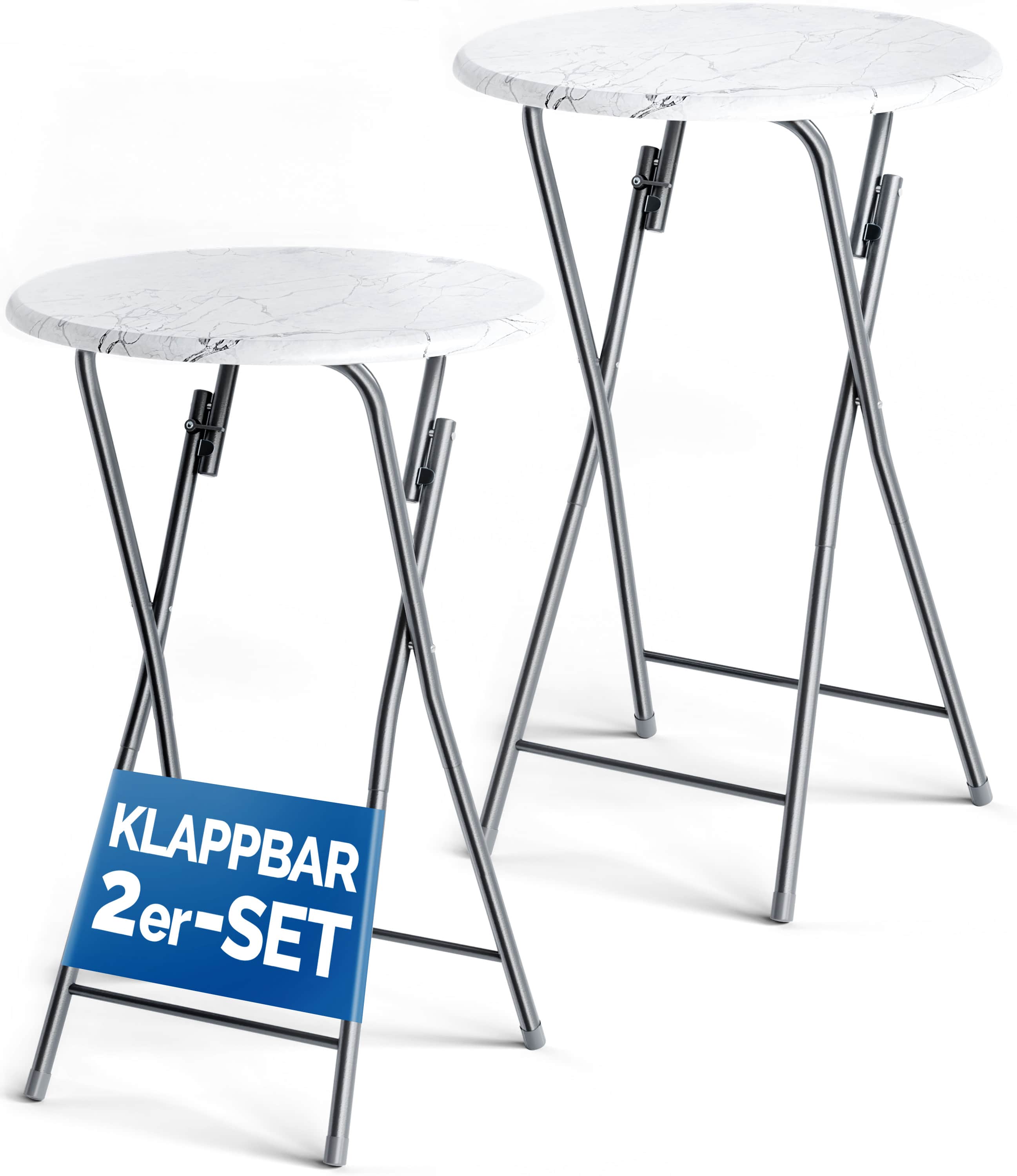 foto del prodotto tavoli alti set di 2 marmo bianco 60cm pieghevoli