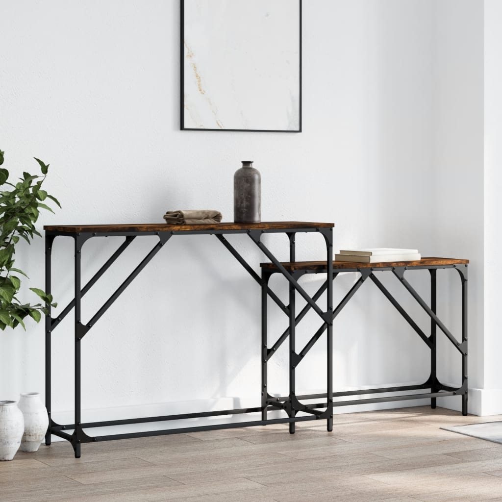 foto del prodotto tavoli consolle impilabili 2pz rovere fumo legno multistrato