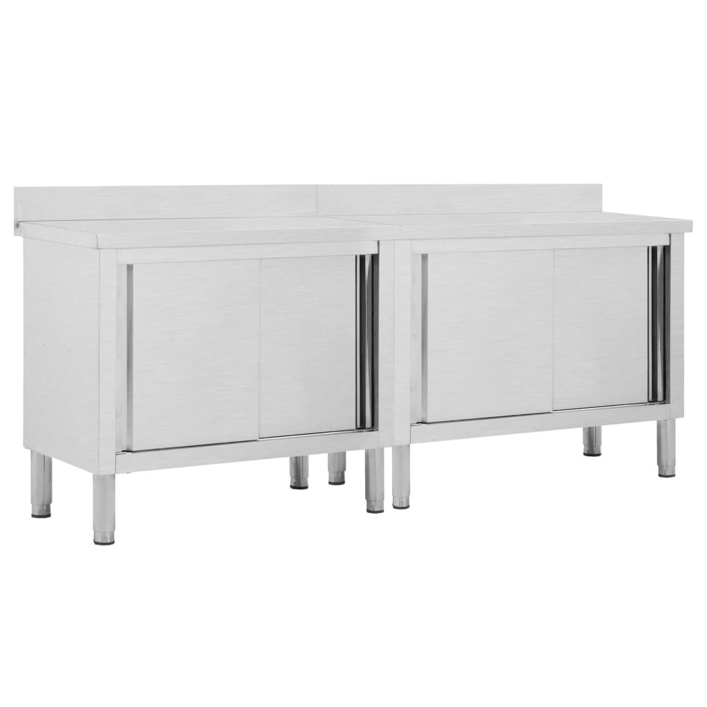 foto del prodotto tavoli da lavoro ante scorrevoli 2 pz 200x50x(95-97) cm acciaiocod mxl 120358