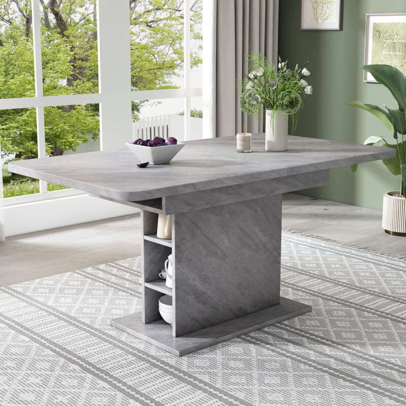 foto del prodotto tavoli da pranzo rettangolare 130x70x75cm tavolino con vani portaoggetti aperti, retrattile, motivo cemento, truciolato, grigio