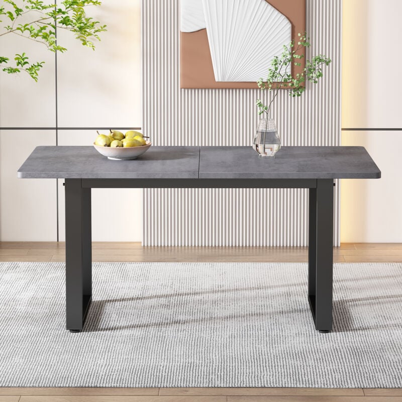 foto del prodotto tavoli sala da pranzo 140x70x75 cm, rettangolare, gambe in metallo, piano del tavolo composto da 2 pannelli, pannello truciolare , grigio e nero