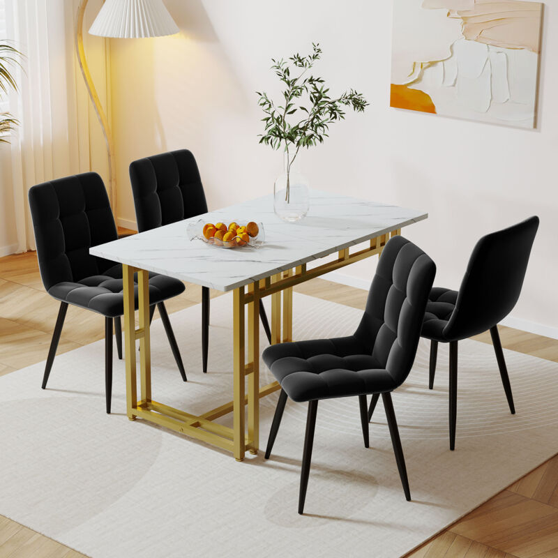 foto del prodotto tavoli sala da pranzo rettangolare di lusso leggero con gambe in metallo 120 x 70 x 74 cm, bianco e oro