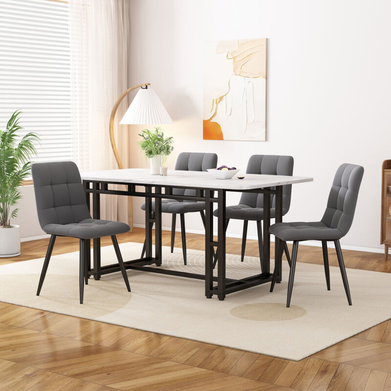 foto del prodotto tavoli sala da pranzo, tavolo da pranzo moderno da cucina, struttura in metallo, rettangolare, bianco, gambe nere, 120x70x74cm 1pz 