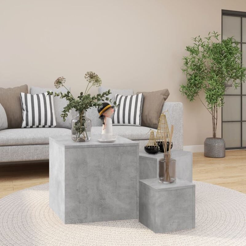 foto del prodotto tavolini 3 pz grigio cemento in truciolato vidaxl