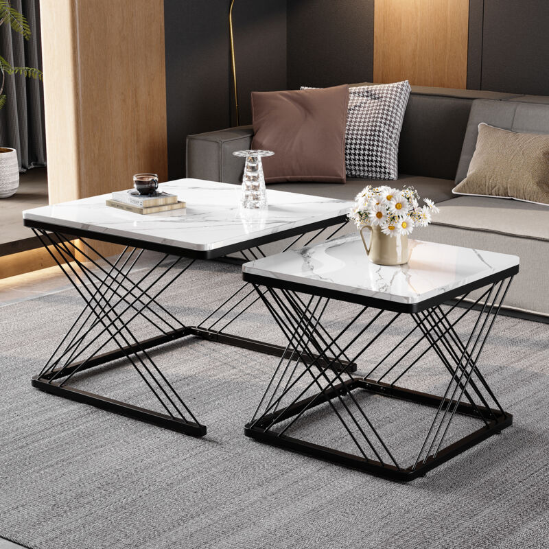 foto del prodotto tavolini bassi a incastro 60x60x45cm 45x45x40cm , tavolino salotto, rettangolare, motivo marmo, mdf, bianco nero a