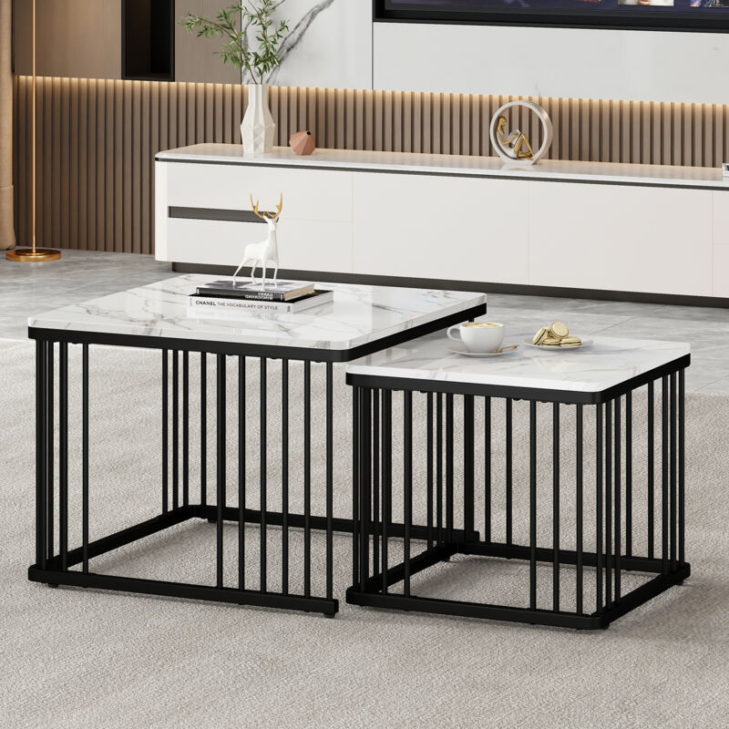 foto del prodotto tavolini bassi a incastro 60x60x45cm 45x45x40cm , tavolino salotto, rettangolare, motivo marmo, mdf, bianco nero b