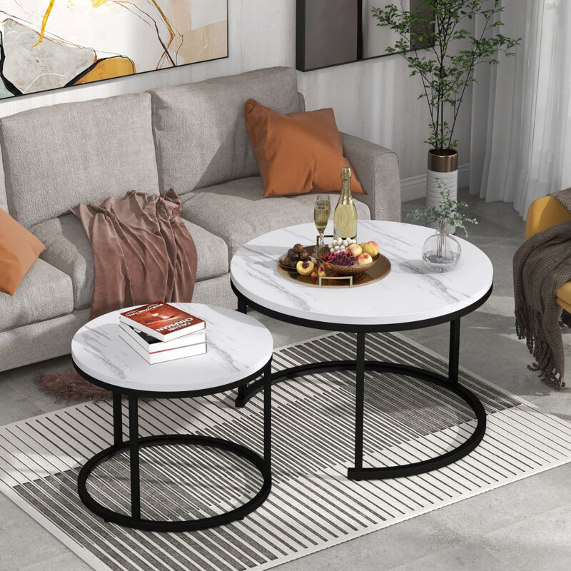 foto del prodotto tavolini bassi a incastro 70,5x70,5x50cm 45,5x45,5x44cm , tavolino salotto, rotondo, mdf, bianco