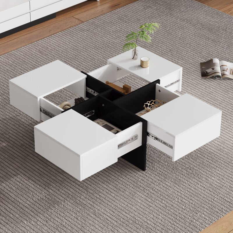 foto del prodotto tavolini bassi a incastro 70x70x35cm tavolino salotto rettangolare, 4 cassetti, portata 30kg, pannello di particelle, bianco