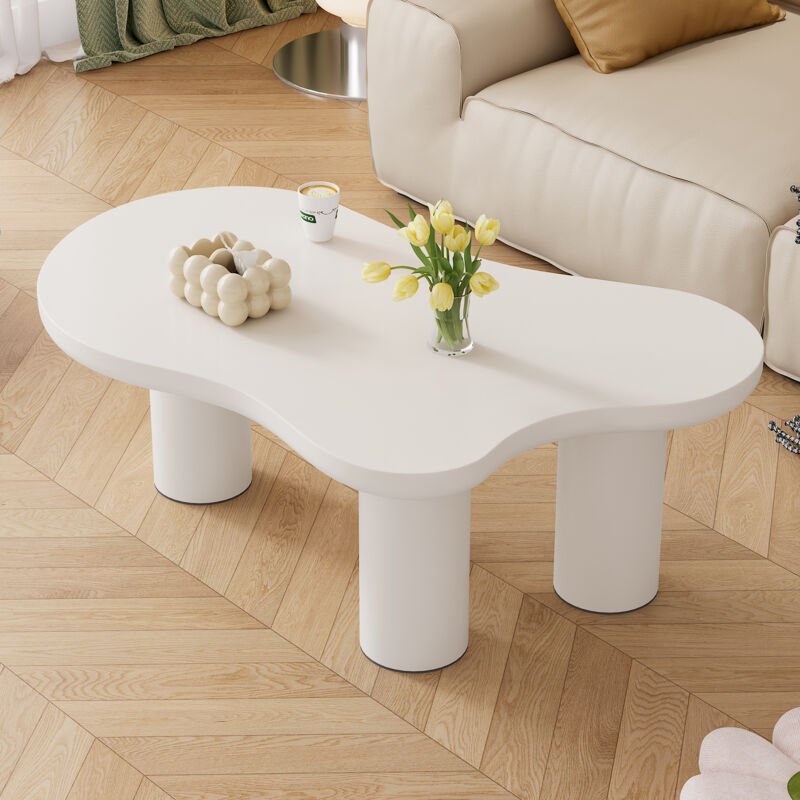 foto del prodotto tavolini bassi fissi 107x66x40.5cm tavolino salotto, forma irregolare, mdf pvc, bianco