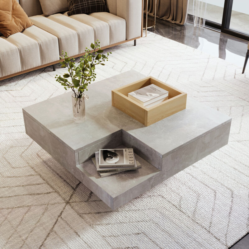 foto del prodotto tavolini bassi fissi 72x72x30 cm con 1 contenitore rimovibile, pannello truciolare, effetto cemento, grigio